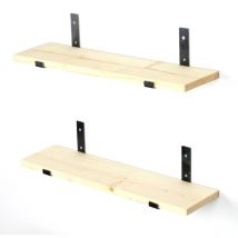 BUSSA - Étagère murale en bois d'épicéa et métal - 2 rangements - bois et noir