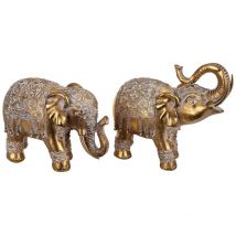 Zen Et Ethnique - Signes Grimalt Figure africaine et figures d'éléphants Set Elephant 2 African Units and Golden Elephants 10x24x22cm 23978