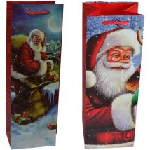 Busta regalo natalizia assortita Babbo Natale con manico in cordoncino rosso 35x9x12 cm