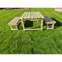 Churnet Valley - Butcher Table Set, Wooden Outdoor Garden Furniture, Alfresco Dining Set w/ Benches - L150 x W93 x H77 cm - Min. Assembly Required