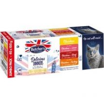 Butcher's Nourriture pour Chat Delicious Poulet Dinde Boeuf Foie 40 x 100 g (5011792008674)