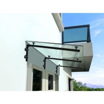 Buylando - 3L) 230x90 cm Klarglas Glasvordach inkl. Edelstahlhalter in Schwarz
