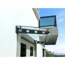 S) 190x90 cm Klarglas Glasvordach inkl. Edelstahlhalter in ral 7016 - Buylando