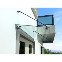 Buylando - str) 160x90 cm Klarglas Glasvordach inkl. Edelstahlhalter in ral 7016