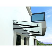 V) 170x90 cm Klarglas Glasvordach inkl. Edelstahlhalter in ral 7016 - Buylando