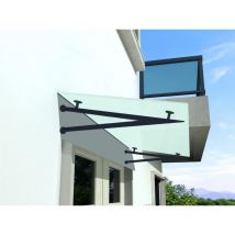 V) 200x90 cm Milchglas Glasvordach inkl. Edelstahlhalter ral 7016 - Buylando