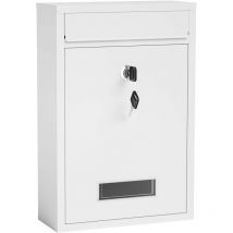 Wiltec Buzón V11 blanco casilla de correo de pared de acero con recubrimiento en polvo con placa de identificación, ranura amplia para cartas y 2