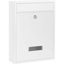 Buzón de pared color blanco V10, buzón de pared con cerradura, dos llaves y placa de identificación buzón de acero con recubrimiento en polvo para