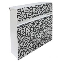 Plate E6512 Boîte aux Lettres en Acier avec sérigraphie « Words », Taille l (magazine, enveloppe C4), Grande capacité, Serrure Protégée, Boîte aux