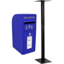 Monster-shop - Buzón de Correos Azul Royal Mail Post Box Buzon de Pie Exterior Resistente al Agua con Cerradura+Soporte de Suelo+Pernos+2 Llaves para