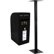 Monster-shop - Buzón de Correos Negro Royal Mail Post Box Buzon de Pie Exterior Resistente al Agua con Cerradura+Soporte de Suelo+Pernos+2 Llaves