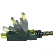 Heden - Câble hdmi 1.4 m/m, fiche or 3 mètres, nylon tressé, Ethernet 1 côté 90°c fixe,1