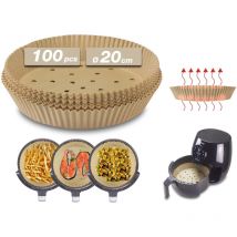 C103ACC001 Papel para hornear freidora de aire, 100 piezas [20 cm], papel para hornear freidora de aire perforado, biodegradable, antiadherente,