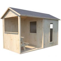 Soulet - Casita de Madera Infantil con Mesa Jazz 180x180x145 cm - Casita de Jardín para Niños con Mesa Integrada - Madera Natural Personalizable