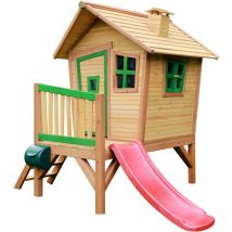 Robin Maison Enfant avec Toboggan rouge Aire de Jeux pour l'ext rieur en marron & Vert Maisonnette / Cabane de Jeu en Bois fsc - AXI