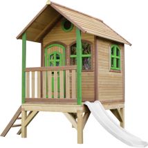 Tom Maison Enfant avec Toboggan Blanc Aire de Jeux pour l'ext rieur en Marron & Vert Maisonnette / Cabane de Jeu en Bois fsc - AXI
