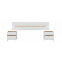 Miroytengo - Cabecero con mesitas Tempus Blanco Artik (Blanco Mate) - Roble Nodi (ancho) x 47cm (alto)