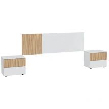 Cabecero De Cama Matrimonial y Mesitas Ethna Blanco Artik y Natur De Dormitorio 266x34 cm