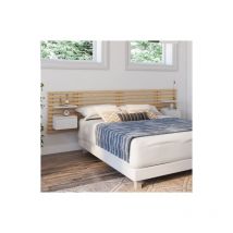 Idmarket - Cabecero de láminas ava con mesillas colgantes + cajón de 240 cm de madera clara y blanca