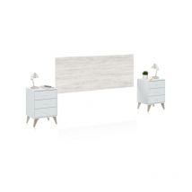 Cabecero con mesitas Sweet Blanco Artik (Blanco Mate) – Blanco Velho 160cm(cabezal)/40cm (mesita)/34cm(cajón) (ancho) x