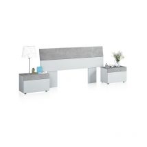 Cabecero con mesitas Tekkan Blanco Artik (Blanco Mate) - Gris Cemento 176cm (ancho) x 96,5cm (alto)