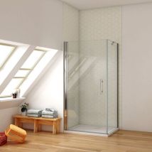 Ducha Casa - Cabina de ducha angular abatible dos hojas, 6mm cristal templado antical, barra 45cm, marco de aluminio cromado, 76x90x195cm