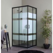 Kiamami Valentina - Mampara De Ducha 70X90 Perfiles Negro Mate Con Cristal Serigrafiado City