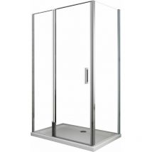 Giorgy - Box de ducha angular con 1 pared fija reversible y 1 puerta batiente y fija en línea de vidrio de 6 mm 76,5-79 pared fija + puerta 117-120