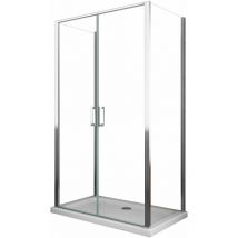 Giorgy - Box de ducha de 3 lados, con apertura tipo saloon hacia adentro y hacia afuera, cristal de 6 mm 87,5-90 dos panel fijo + PUERTA67-70
