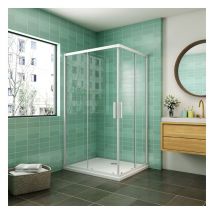 Aica Sanitaire - Mamparas Angular Doble Puertas Correderas Gris Mate Cristal 5mm para Ducha 90x70 cm + Plato de Ducha