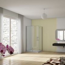 Ducha Casa - Cabina de ducha angular plegable con bisagra cuatro hojas, 6mm cristal templado antical, marco de aluminio cromado, 90x85x195cm