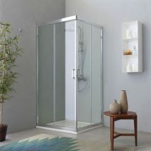Kiamami Valentina - Paroi Angulaire Pour Douche Deux Portes Coulissantes Transparente 80X100 Profil Flat Fly