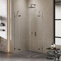 Otitec - Cabine de douche 80x110cm 2 portes pivotantes,CARAIBES gunmetal brushed, inox brossé,acces d'angle