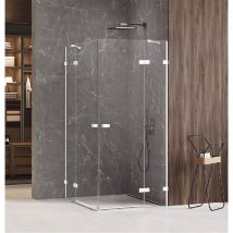 Otitec - Cabine de douche 90x110cm 2 portes pivotantes,SANTORINI white, blanc,acces d'angle