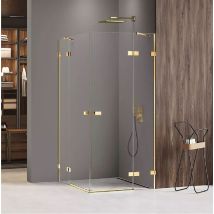 Otitec - Cabine de douche 90x90cm 2 portes pivotantes,MIAMI gold, doré,acces d'angle