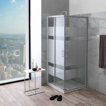 Kiamami Valentina - Paroi De Douche Angulaire 75X75 Crystal Sérigraphié Profilé Blanc Venere
