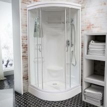Cabine de douche intégrale 90 x 90 x 218 cm arrondie, cabine de douche complète, coloris blanc, Helgoland iii Schulte