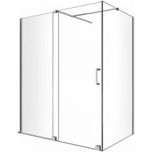 Cabine de douche d'angle avec panneau latéral fixe et porte frontale coulissante sans cadre H 200 en chrome transparent Cm 75 (73-75) x 150 (146-151)