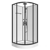 Cabine de douche hydromassante en fibre de bambou - Noir mat - L80 x l80 x H225 cm - ZALIFA
