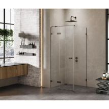 Otitec - Cabine de douche inox brossé 120x110cm,pivotante gauche caraibes gunmetal brushed, acces de face