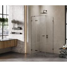 Cabine de douche inox brossé 120x70cm,pivotante gauche CARAIBES GUNMETAL BRUSHED, acces de face