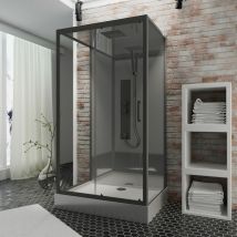 Cabine de douche intégrale hydromassante, 85 x 115 cm, Cabine de douche complète, couleur noir, Bali, Schulte