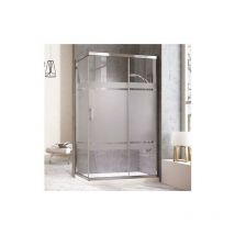 Cabine de douche rectangulaire avec un côté fixe et une porte coulissante frontale et un panneau fixe. réversible Verre sérigraphie profil chormé