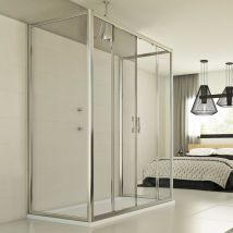 Cabine de douche coulissante en forme u verre transparent h 198 mod. Young Trio 2 Portes 80x180x80 cm