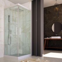 Idralite - Cabine douche angulaire verre et profil pvc blanc h 200 mod. Lite porte de douche + paroi latérale 80x100 cm transparent