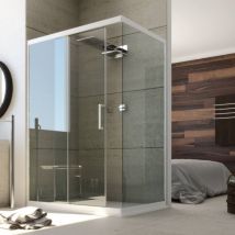 Cabine douche angulaire verre et pvc blanc h 200 mod. Glax porte de douche + paroi latérale 80x120 cm transparent