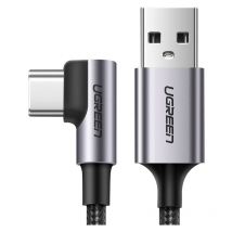 Câble, câble coudé, fiche usb latérale - usb-c, 1m, 3A, gris