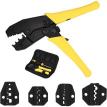 Cable Crimping Pliers, Cable Crimping Pliers with 5 Interchangeable Jaws, Ratchet Pliers for Wire, Shrink Connectors, Nylon, Uninsulated, Cable Lugs