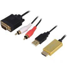 Adnauto - Cable D-Sub 15pin hd prise male hdmi prise male rca prise male X2 usb a prise male 2m - Noir