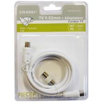 cable tv - 9.52 mm - 3c2v - m / f - 2 mètres + adaptateur - erard 4510
